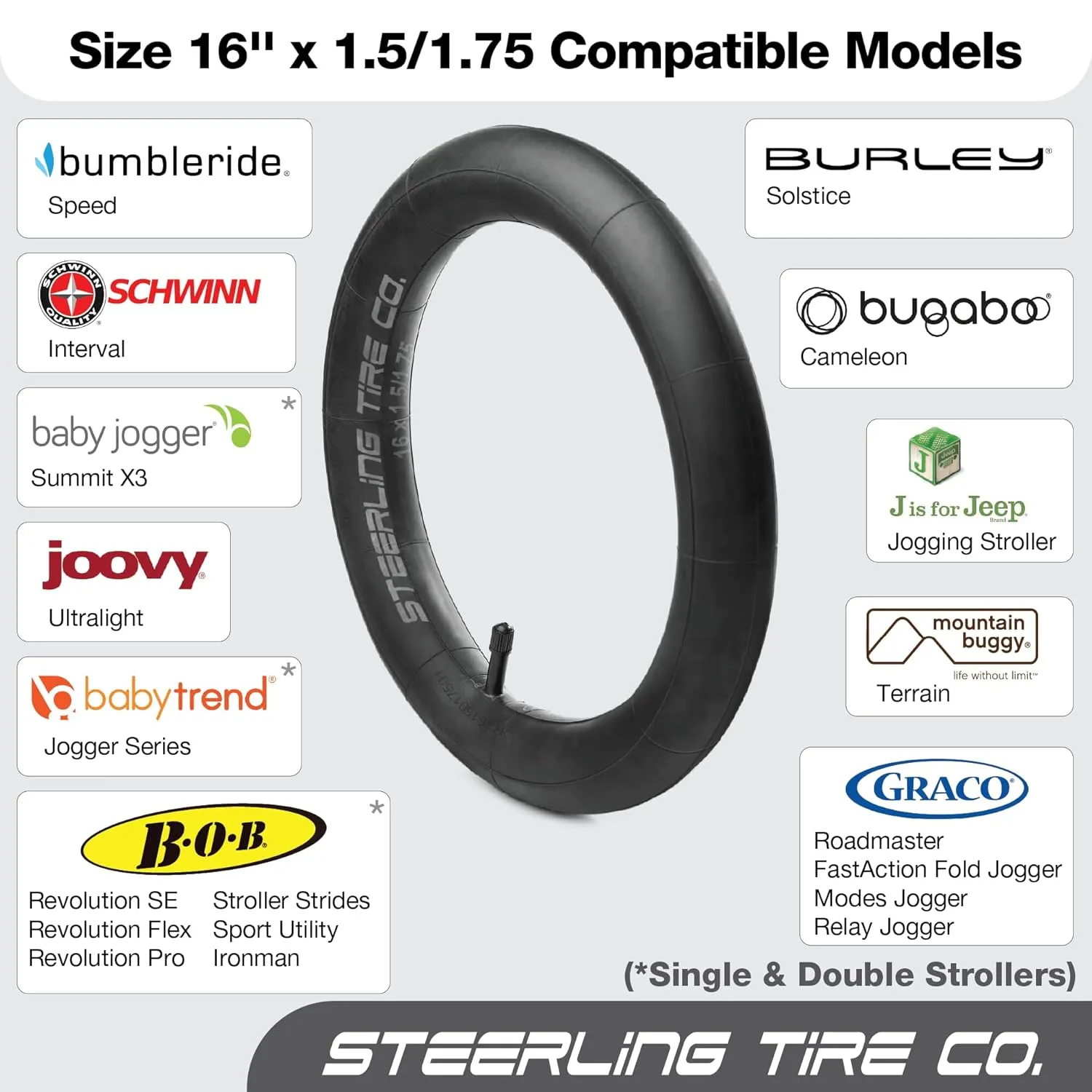 16 x 1.75 Stroller Tire HEAVY DUTY Thorn Resistant Inner Tube for All BOB Revolution Strollers, Sport Utility, Ironman & Alterrain [2-Pack] The Best BOB Stroller Tire Replacement by Steerling Tire Co.