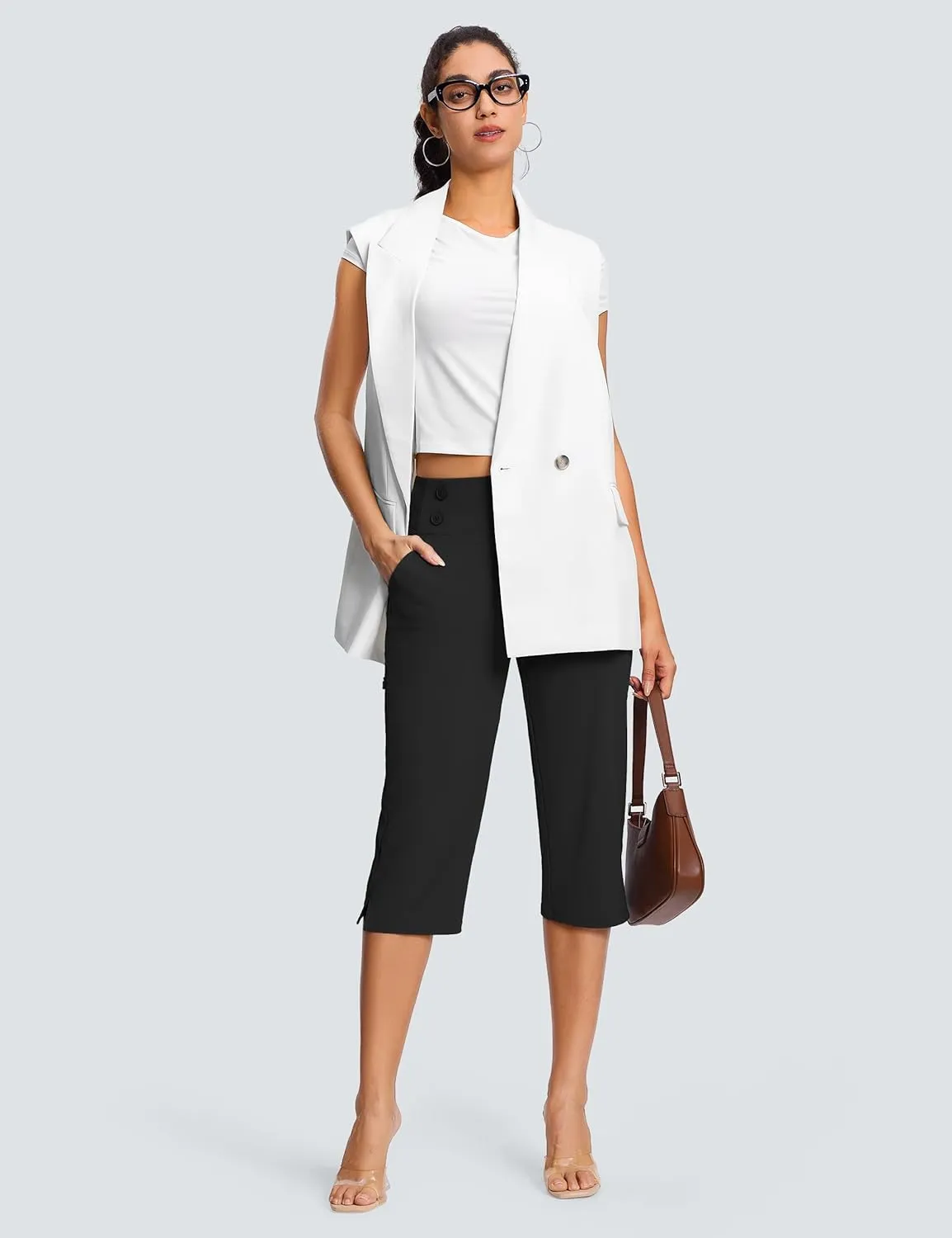 18" Dressy Capri Pants for Women High Waist Stretch Womens Golf Capris Pants for Summer with Pockets Work Casual