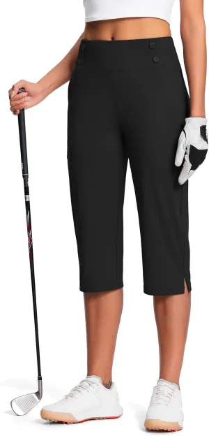 18" Dressy Capri Pants for Women High Waist Stretch Womens Golf Capris Pants for Summer with Pockets Work Casual
