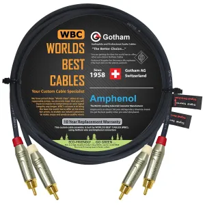 2 Foot RCA Cable Pair - Gotham GAC-4/1 (Black) Star-Quad Audio Interconnect Cable with Amphenol ACPR Die-Cast, Gold Plated RCA Connectors - Directional