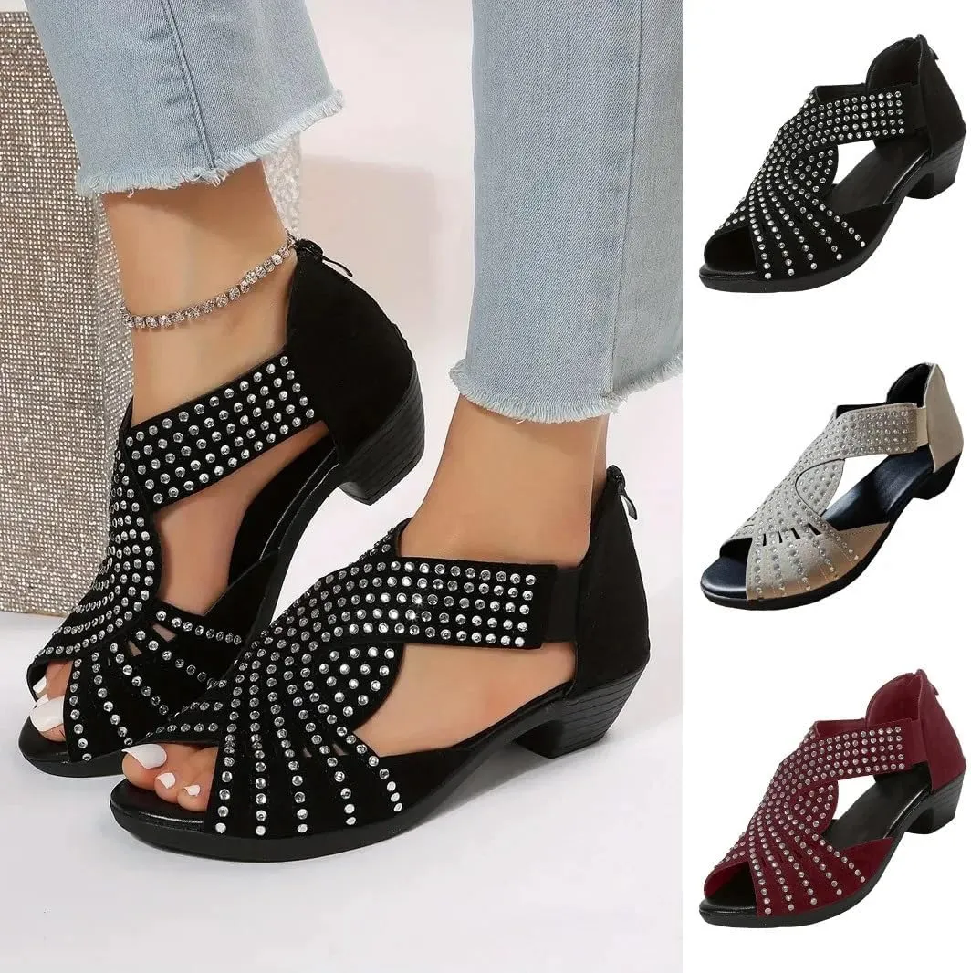 2025 Glowsteps Orthopedic Low Heel Cut-Out Sandals, Wide Width Sandals For Women Dressy Wedge