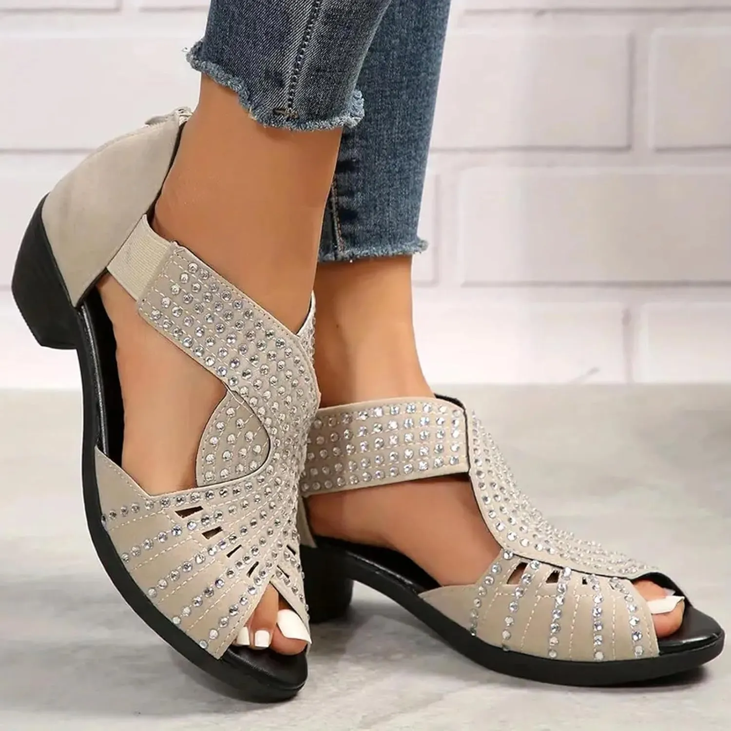 2025 Glowsteps Orthopedic Low Heel Cut-Out Sandals, Wide Width Sandals For Women Dressy Wedge