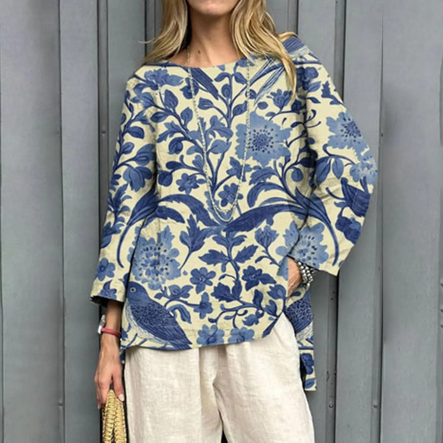 2025 Women's Summer Vintage Printed V-Neck 3/4 Sleeve Blouse | Loose Fit, Breathable & Trendy | 50  Prints for Casual Style