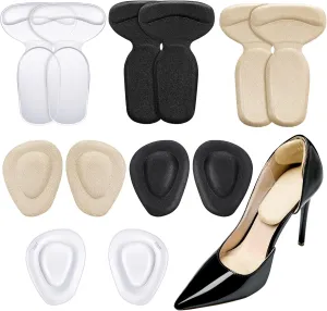 6 Pairs High Heel Cushions Pads Shoe Comfort Heel Inserts of Foot Cushions Gel Pads Insoles for Women Men Loose Shoes Blister Prevention(Beige, Black, Clear)