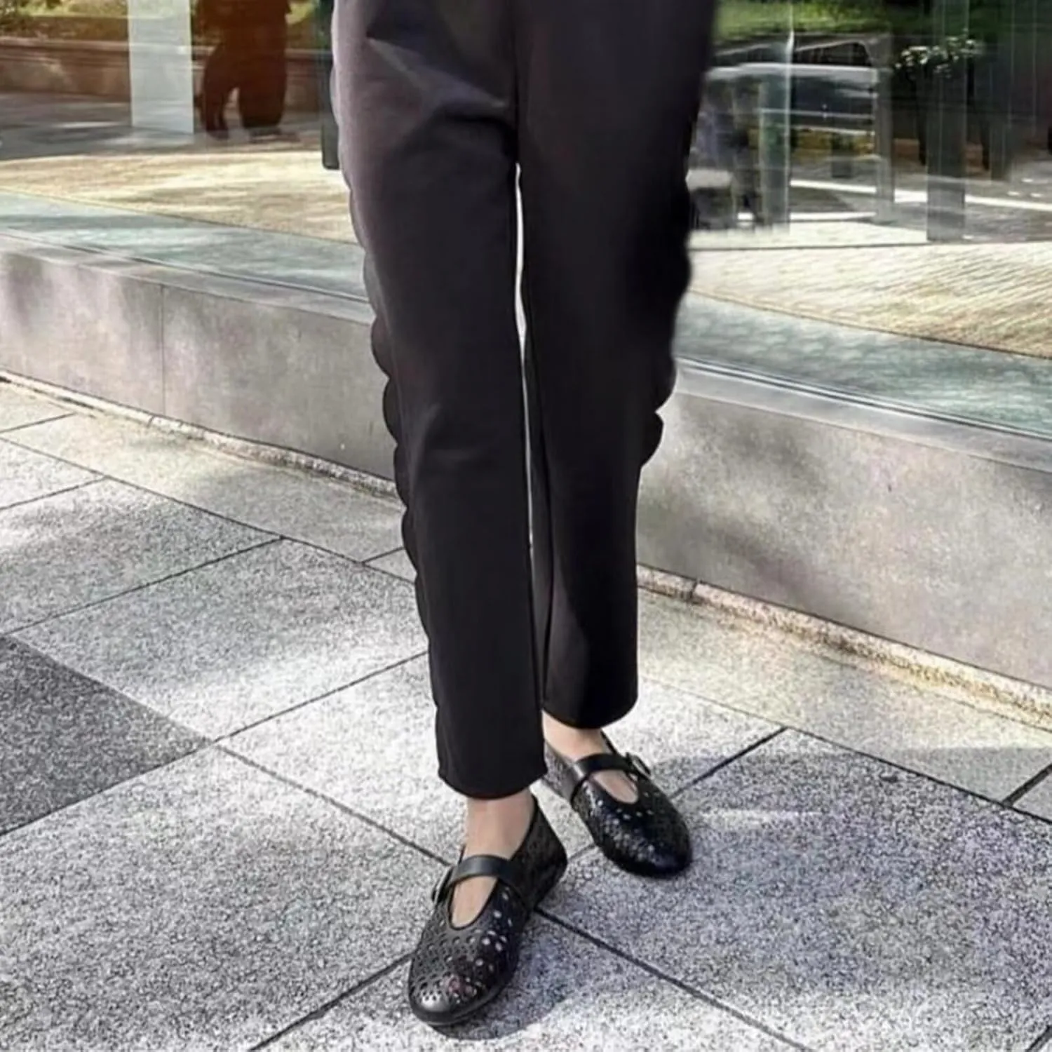 Agodor Ballerina Flats for Women,Hollow Out Round Toe Mary Jane Flats Buckle Strap Low Heel Ballet Flats Shoes for Women,Casual Comfy Daily Dress Shoes