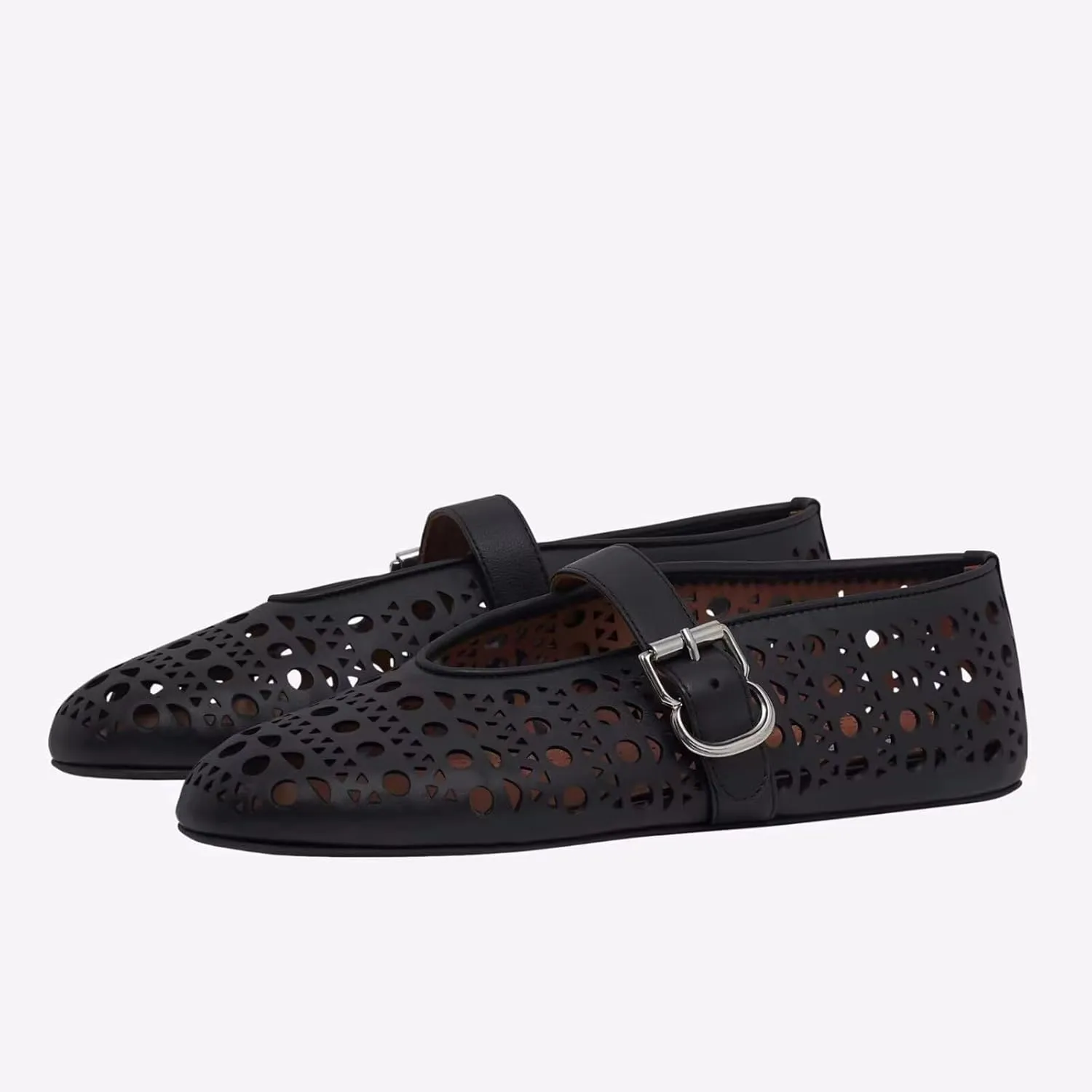 Agodor Ballerina Flats for Women,Hollow Out Round Toe Mary Jane Flats Buckle Strap Low Heel Ballet Flats Shoes for Women,Casual Comfy Daily Dress Shoes