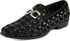Amali Barnes Mens Dress Shoes Sparkly Glitter Encrusted Tuxedo Slip on Loafers for Men - The Original Smoking Men Dress Shoes Runs Large - GO 1/2 Size Down