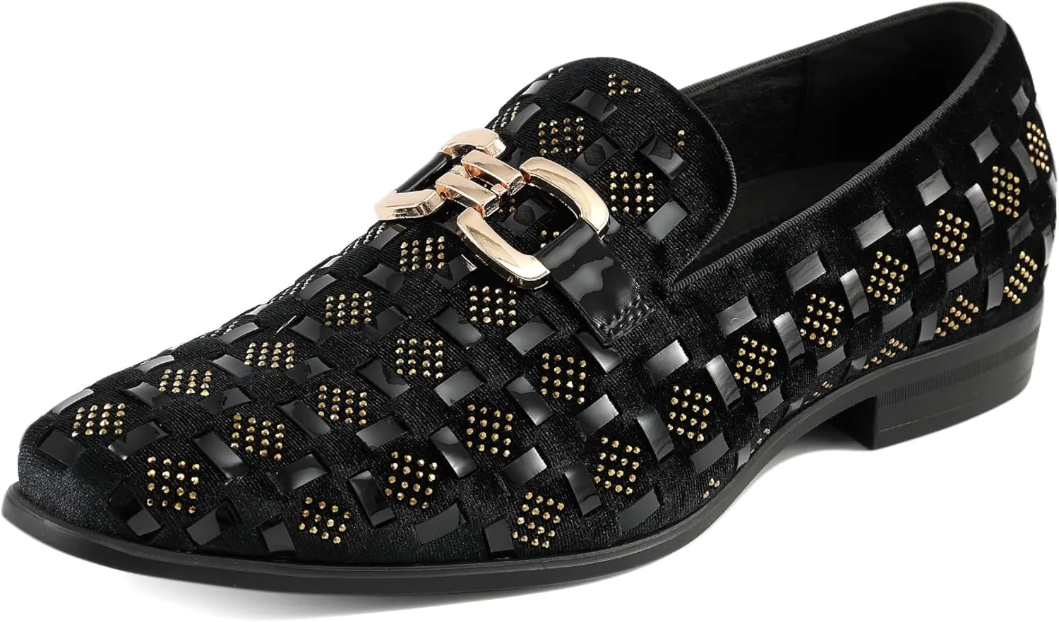 Amali Barnes Mens Dress Shoes Sparkly Glitter Encrusted Tuxedo Slip on Loafers for Men - The Original Smoking Men Dress Shoes Runs Large - GO 1/2 Size Down