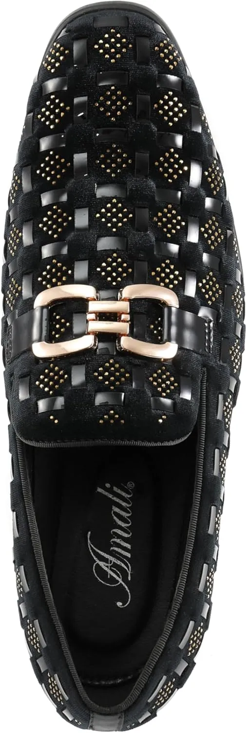 Amali Barnes Mens Dress Shoes Sparkly Glitter Encrusted Tuxedo Slip on Loafers for Men - The Original Smoking Men Dress Shoes Runs Large - GO 1/2 Size Down