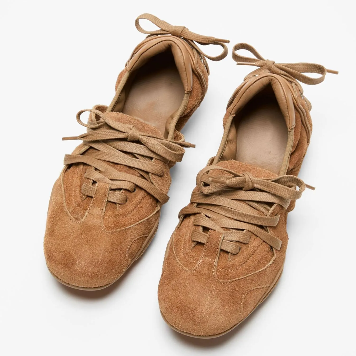 Arqa Women's Lace-up Leather Casual Sneakers Ballet Silhouette Crafted in Leather Cracked Finish Decorative Lacing Back Flat Sneakers Comfortable Outgoing Tennis Walking Shoes