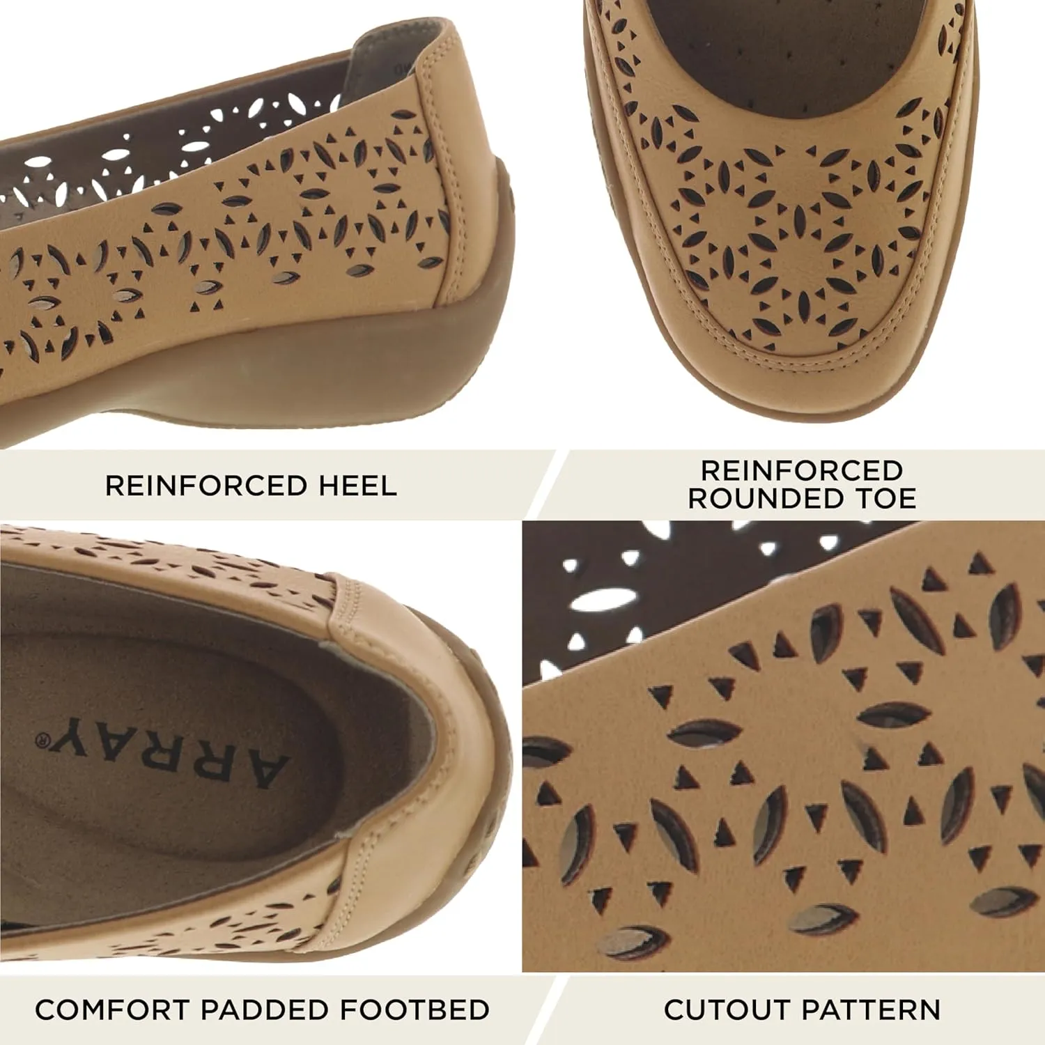 ARRAY Women's Jordan Cutout Comfort Flat with Rubber Sole