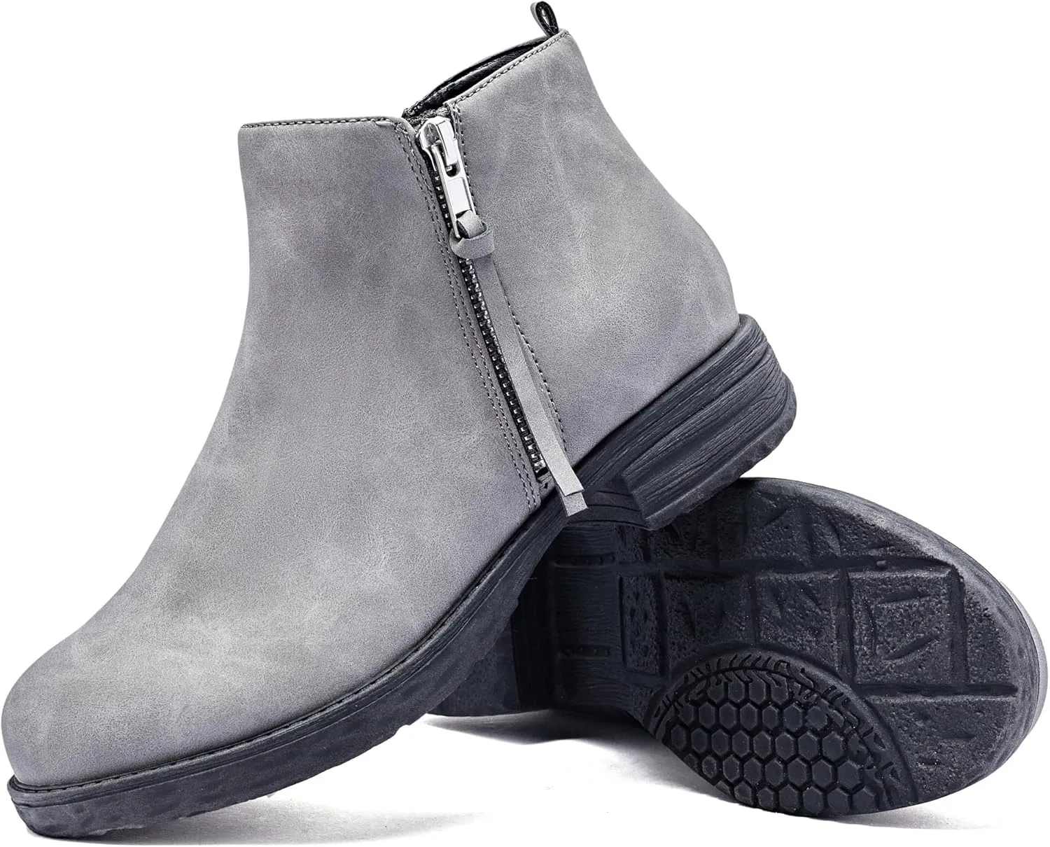 Ataiwee Women's Ankle Boots - Classic Side Zip, Cover with Buckle Strap, Round Toe, Comfortable Platform, Low Chunky Heel Comfort Slip On Fashion (Black/Dark Brown/Grey) Boots.