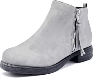 Ataiwee Women's Ankle Boots - Classic Side Zip, Cover with Buckle Strap, Round Toe, Comfortable Platform, Low Chunky Heel Comfort Slip On Fashion (Black/Dark Brown/Grey) Boots.