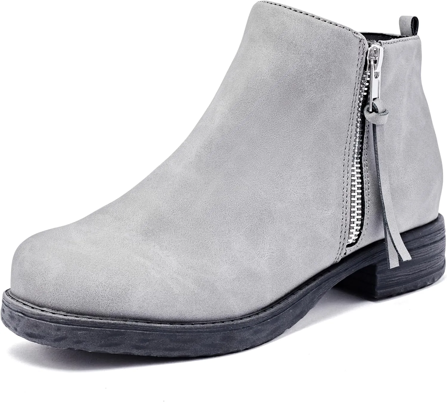 Ataiwee Women's Ankle Boots - Classic Side Zip, Cover with Buckle Strap, Round Toe, Comfortable Platform, Low Chunky Heel Comfort Slip On Fashion (Black/Dark Brown/Grey) Boots.