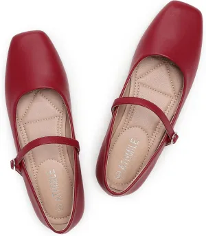 ATHMILE Mary Jane Shoes Women Ballet Flats Shoes for Women Slip on Comfortable Dressy Adjustable Strap for Work Office Business Casual