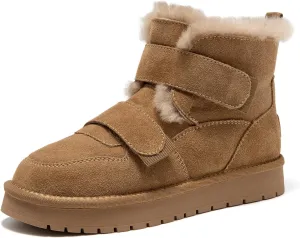 BEAU TODAY Women's Snow Boots, Platform Winter Mini Boots for Women, Genuine Suede Warm Faux Fur Lined Slip-0n Ankle Boots Comfortable Anti-slip Outdoor Short Booties