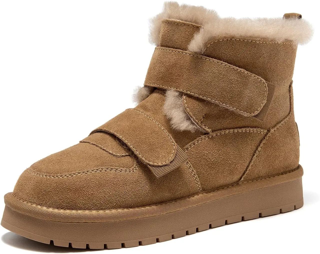 BEAU TODAY Women's Snow Boots, Platform Winter Mini Boots for Women, Genuine Suede Warm Faux Fur Lined Slip-0n Ankle Boots Comfortable Anti-slip Outdoor Short Booties