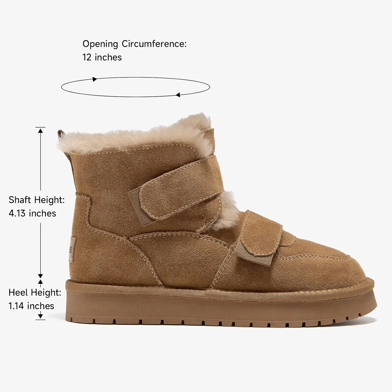 BEAU TODAY Women's Snow Boots, Platform Winter Mini Boots for Women, Genuine Suede Warm Faux Fur Lined Slip-0n Ankle Boots Comfortable Anti-slip Outdoor Short Booties
