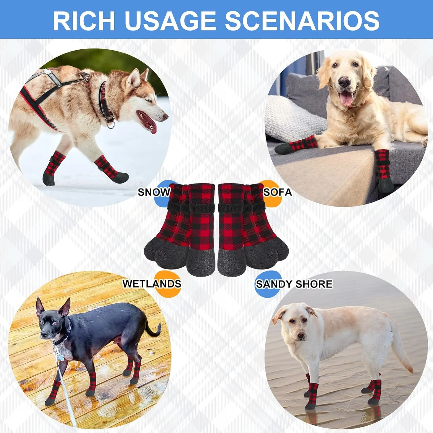 BEAUTYZOO Anti Slip Dog Boots & Paw Protectors for Hot Pavement to Prevent Licking,Waterproof Dog Shoes for Small Medium Large Senior Dogs,6 PCS Grip Socks Rain Booties for Dogs Paws Outdoor Walking
