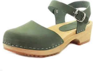 Bjork Alma Low-Heel Wooden Swedish Clog Sandals