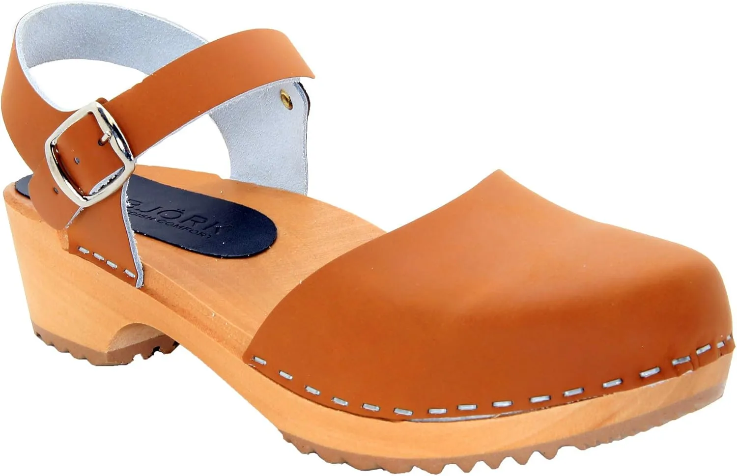 Bjork Alma Low-Heel Wooden Swedish Clog Sandals