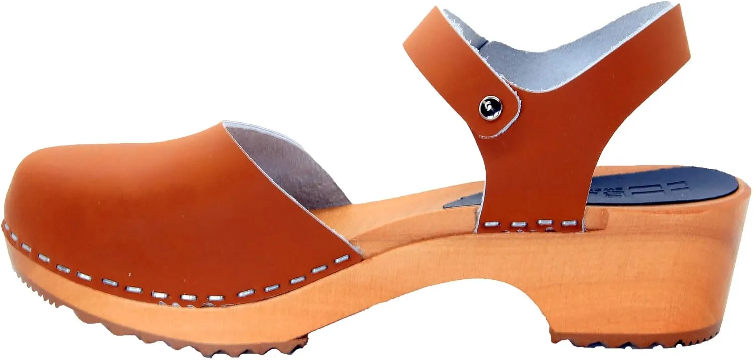Bjork Alma Low-Heel Wooden Swedish Clog Sandals