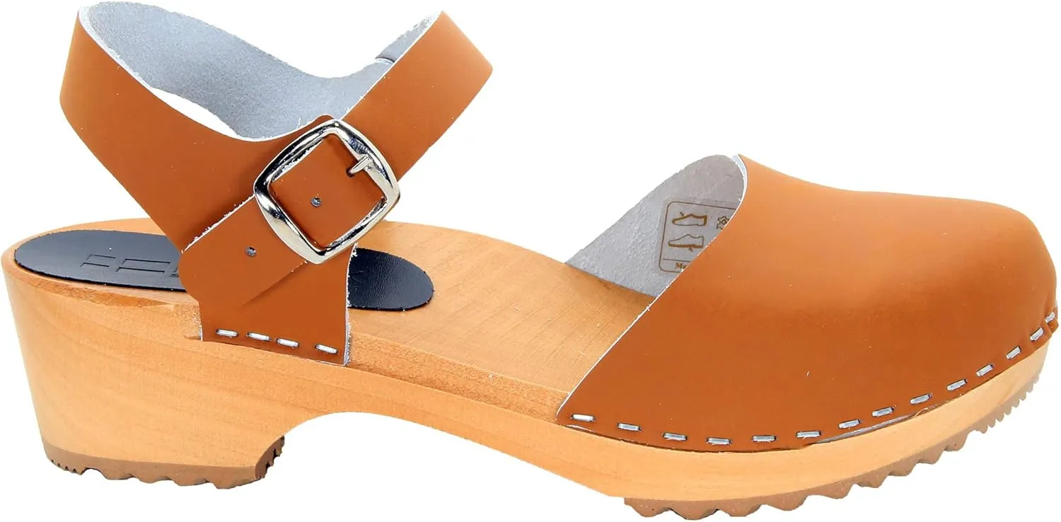 Bjork Alma Low-Heel Wooden Swedish Clog Sandals
