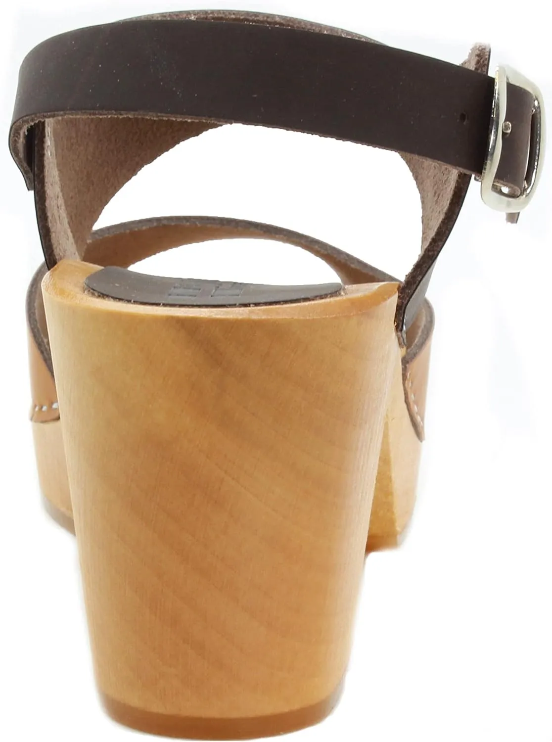Bjork Women's Mid-Heel Wooden Leather Clog Sandals