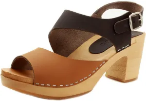 Bjork Women's Mid-Heel Wooden Leather Clog Sandals