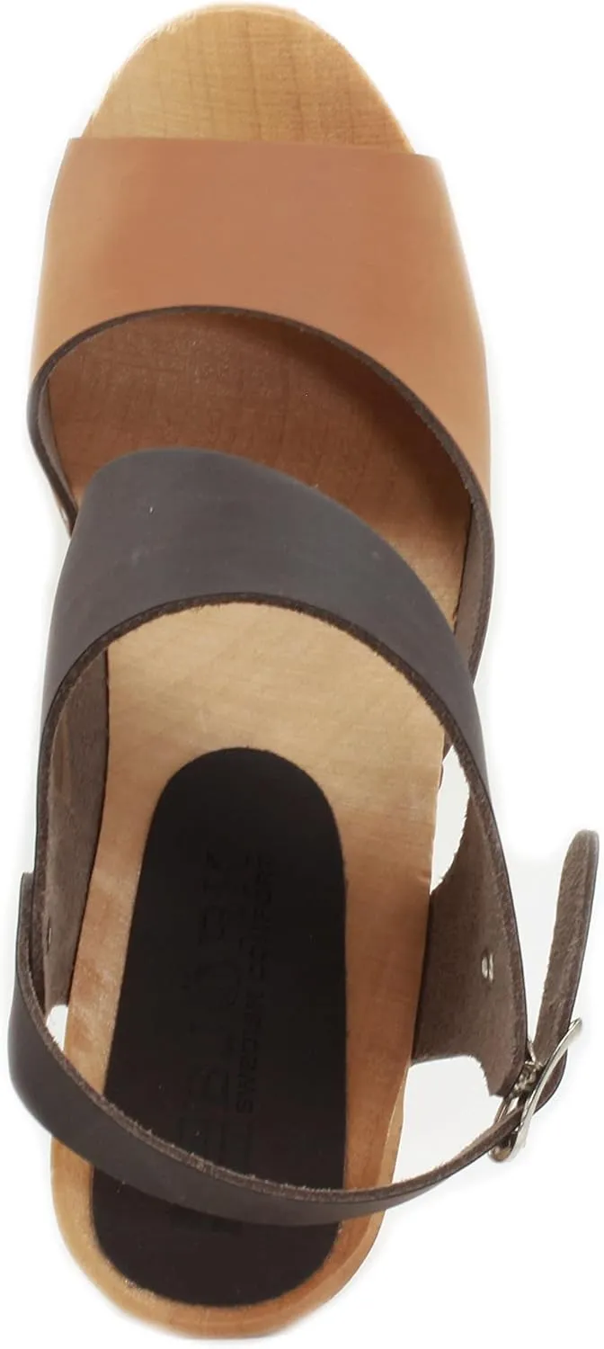 Bjork Women's Mid-Heel Wooden Leather Clog Sandals
