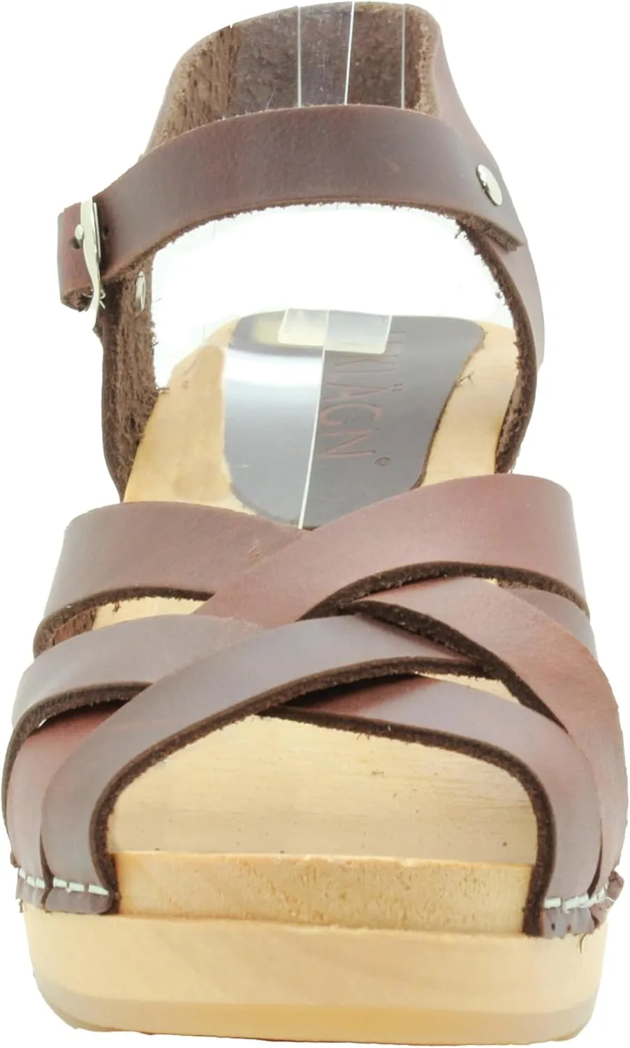 Bjork Women's Mid-Heel Wooden Leather Clog Sandals