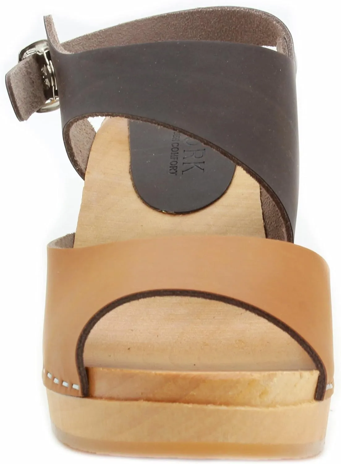 Bjork Women's Mid-Heel Wooden Leather Clog Sandals