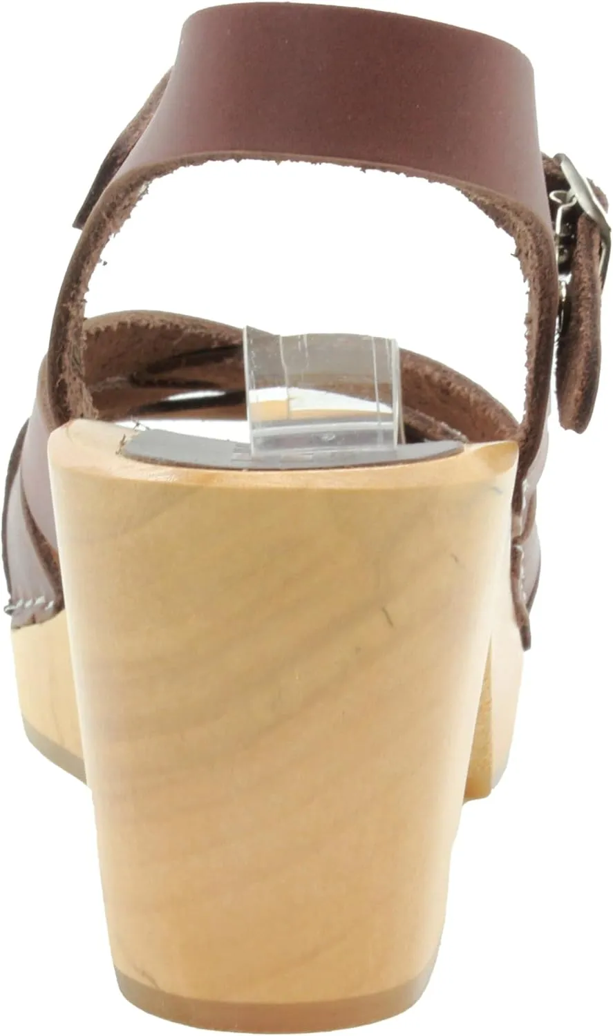 Bjork Women's Mid-Heel Wooden Leather Clog Sandals