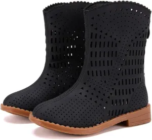BMCiTYBM Girls Cowgirl Boots Unisex-Child Mid Calf Toddler Cowboy Boots Little Kids Western Boots Round Toe All Seasons Shoes