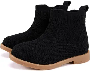 BMCiTYBM Toddler Girls Ankle Boots Low Heel Knitting Sock Short Chelsea Breathable Mesh Slip On Booties Dress Shoes All Season