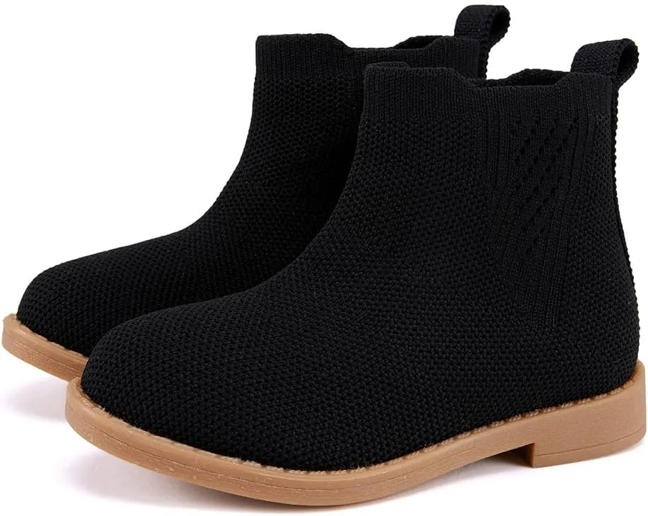 BMCiTYBM Toddler Girls Ankle Boots Low Heel Knitting Sock Short Chelsea Breathable Mesh Slip On Booties Dress Shoes All Season
