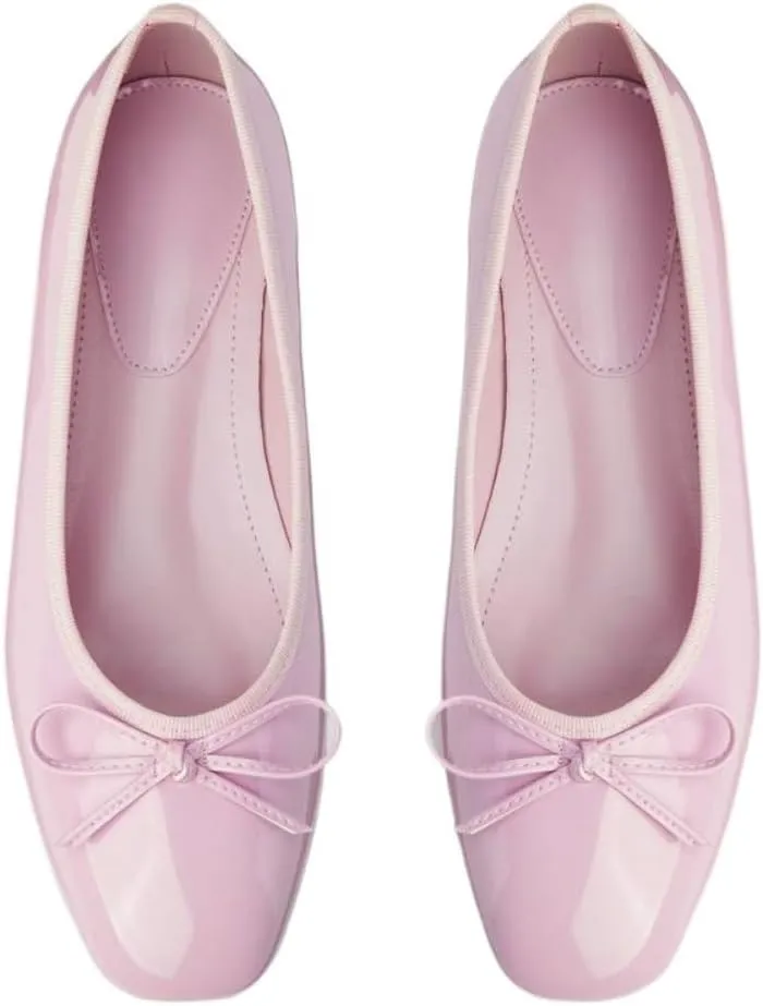 Bow Decor Square Toe Ballet Mary Jane Flats Classic Chic Ballet Flats for Daily Casual & Work Women's Slip on Loafers Lightweight Leather Low Heel No Slip Sole Comfort House Slippers Office Business