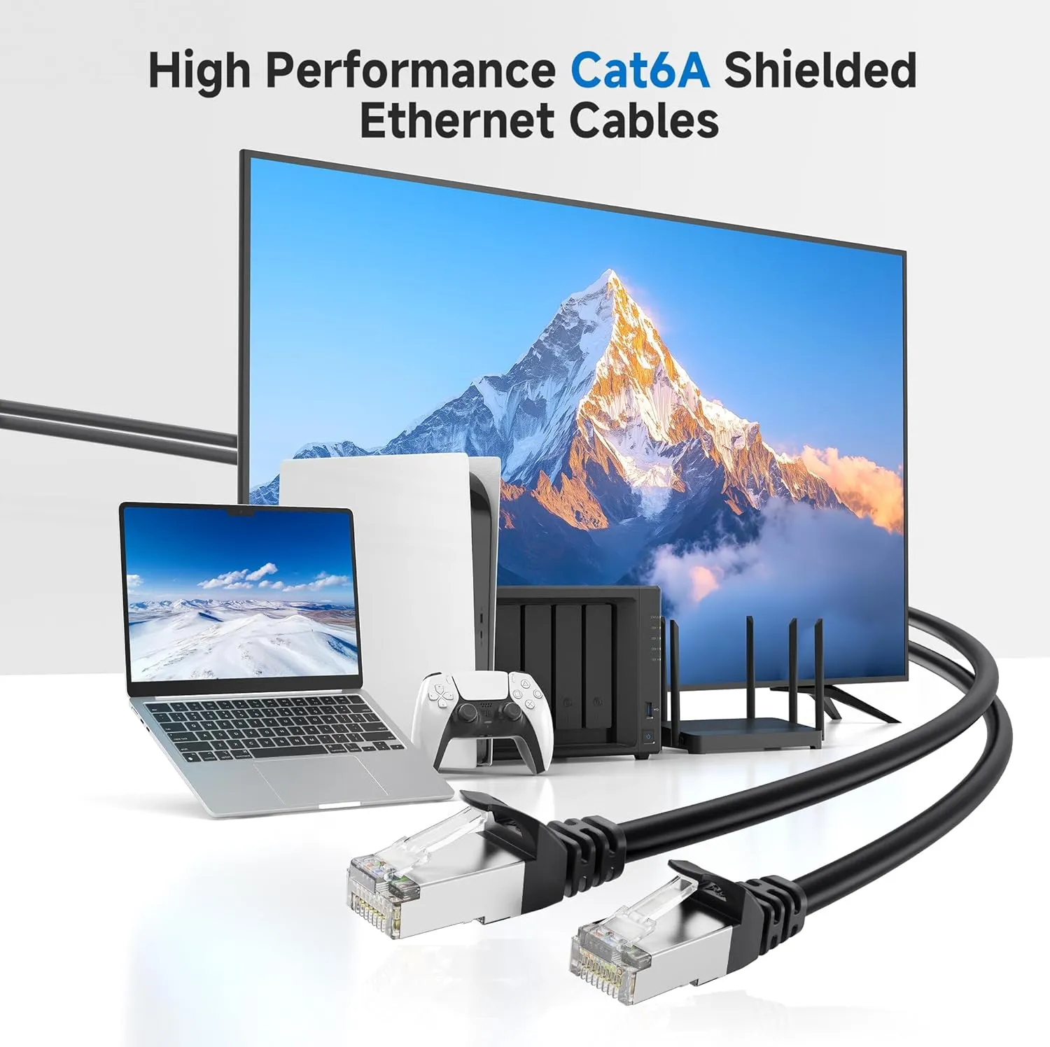 Cable Matters 10Gbps 10-Pack Snagless Shielded Cat 6A Ethernet Cable - 14ft, Cat 6A Cable, Cat6A Cord, Ethernet Cord, Black