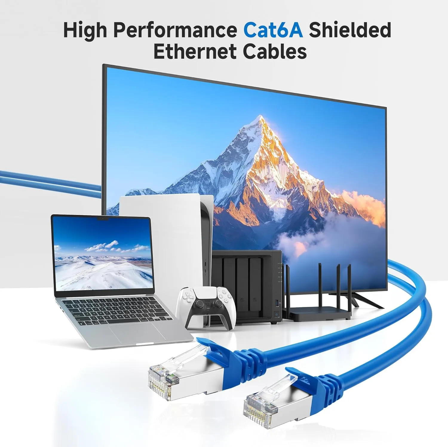 Cable Matters 10Gbps 5-Pack Snagless Shielded Cat 6A Ethernet Cable - 14ft, Cat 6A Cable, Cat6A Cord, Ethernet Cord, Blue