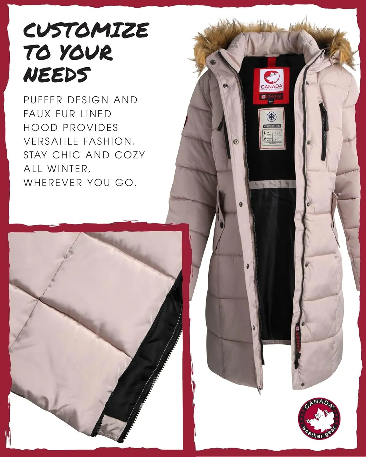 CANADA WEATHER GEAR Women's Winter Jacket - Heavyweight Long Length Bubble Puffer Parka (S-3X)
