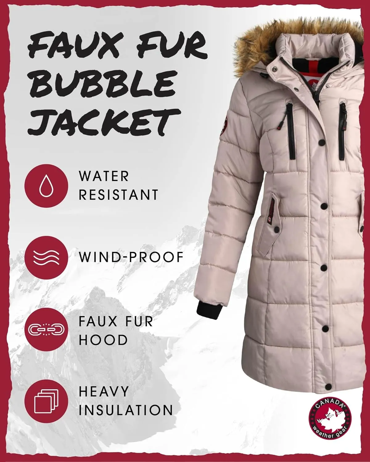 CANADA WEATHER GEAR Women's Winter Jacket - Heavyweight Long Length Bubble Puffer Parka (S-3X)