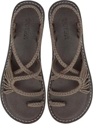 Capana Woven Women's Flat Sandals - Strappy Braided Sandals, Beach Sandals for Women Dressy Summer, Rope Bohemian Sandals, Spring Casual Womens Shoes, Comfy Boho Flats for Teen Girls – Commune
