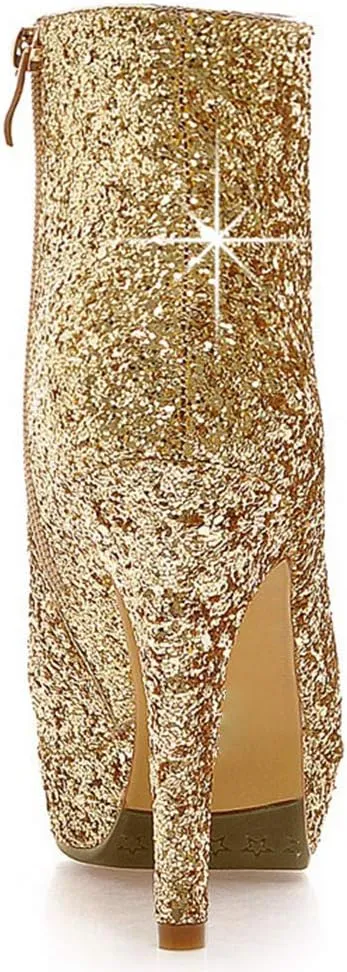 Caradise Womens Sparkly Glitter Peep Toe Stiletto Booties High Heel Platform Party Prom Ankle Boots