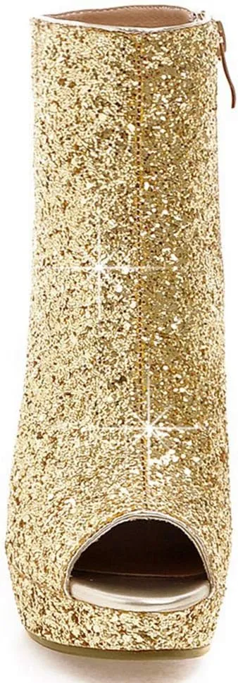 Caradise Womens Sparkly Glitter Peep Toe Stiletto Booties High Heel Platform Party Prom Ankle Boots