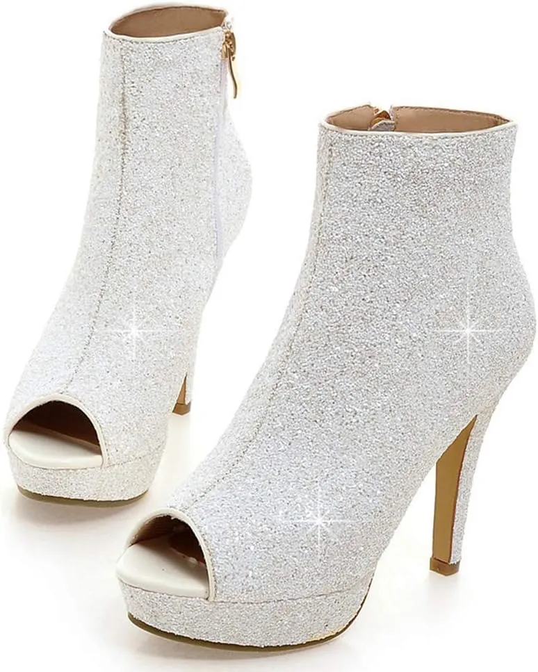Caradise Womens Sparkly Glitter Peep Toe Stiletto Booties High Heel Platform Party Prom Ankle Boots
