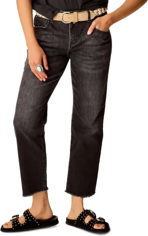 Carve Designs Austin Crop Jeans for Women, Organic Cotton Mid-Rise Boyfriend Jeans Size 6 Washed Black