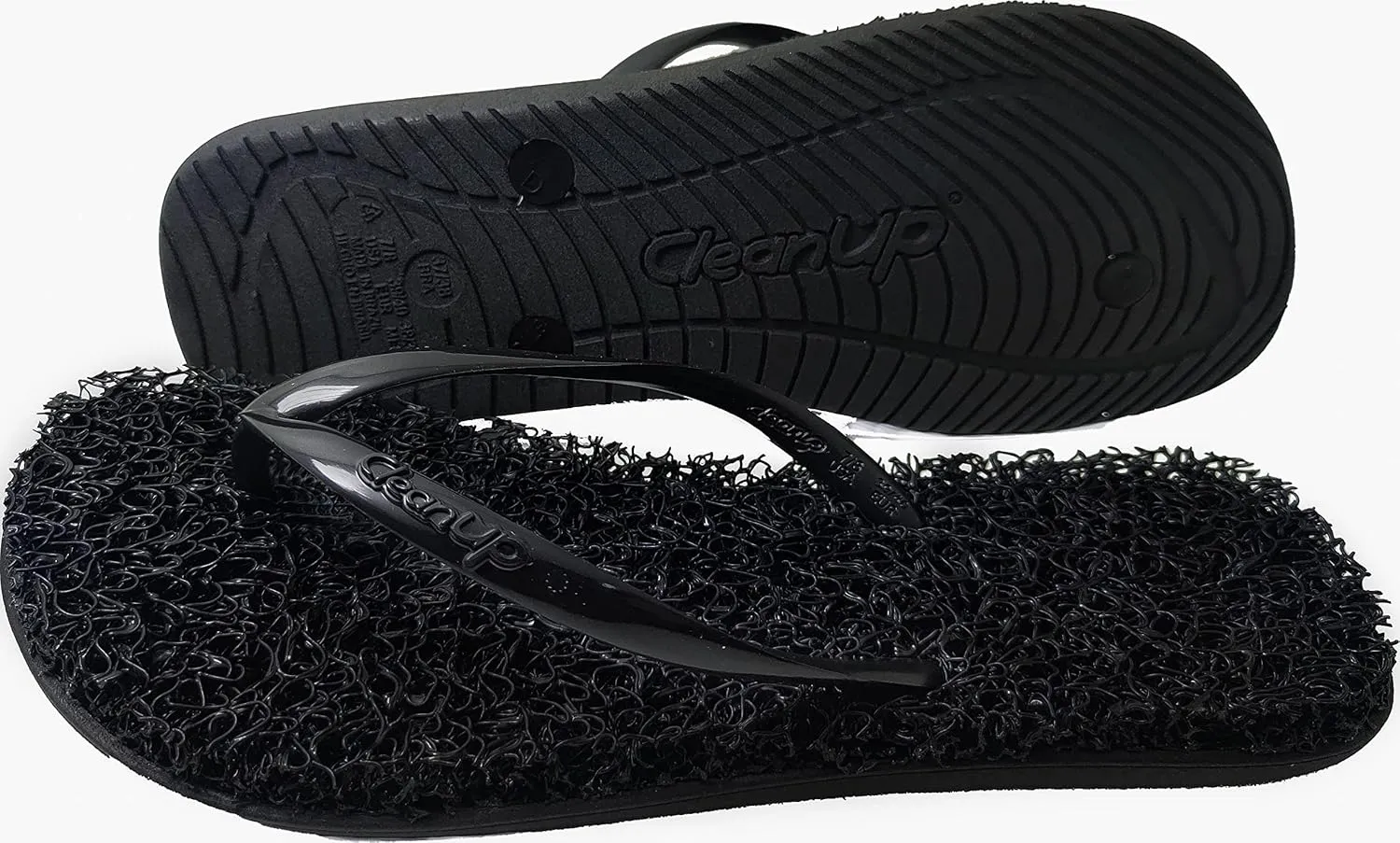 CLEANUP Flip Flops | Flat Essence Black | Exfoliating, Massaging and Relaxing | Comfortable & Lightweight Thong Sandals | 100% Vegan Recyclable Fibers |