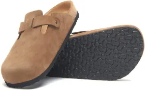 COMFORTFUSSE Capri 100% Genuine Leather Clog   Sustainable Pure Latex Cork Footbed Arch Support Casual Fashion Mules Sandals Potato Shoes with Adjustable Buckle for Men and Women