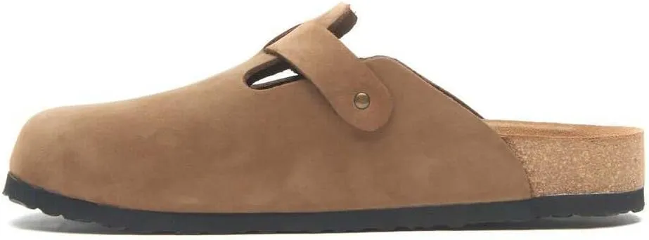 COMFORTFUSSE Capri 100% Genuine Leather Clog   Sustainable Pure Latex Cork Footbed Arch Support Casual Fashion Mules Sandals Potato Shoes with Adjustable Buckle for Men and Women