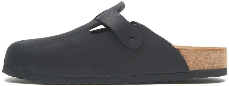 COMFORTFUSSE Capri 100% Genuine Leather Clog   Sustainable Pure Latex Cork Footbed Arch Support Casual Fashion Mules Sandals Potato Shoes with Adjustable Buckle for Men and Women